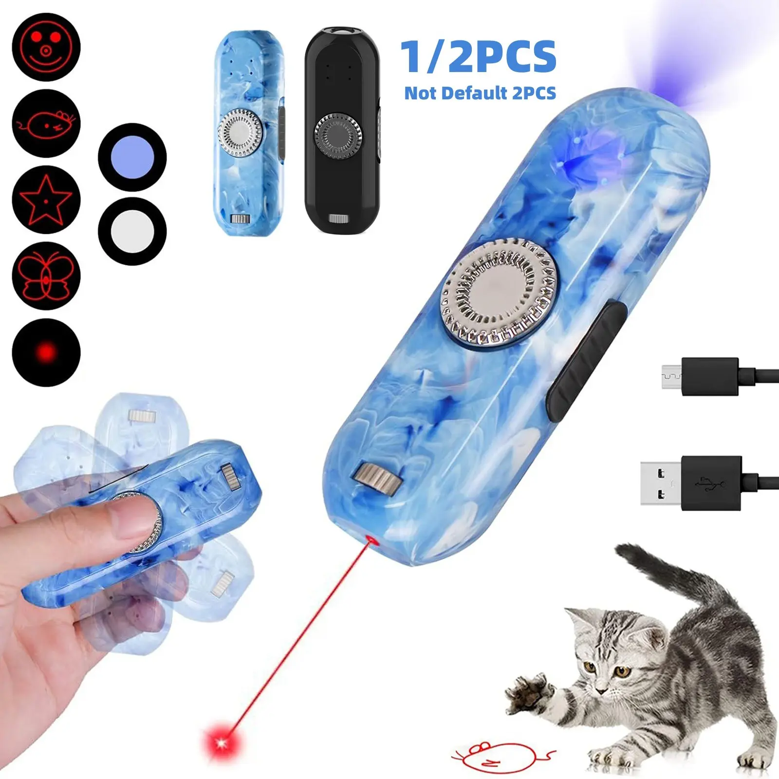 8-In-1 Pet Laser Toy Laser Pointer with Finger Spin Feature, Type-C Charging, 5 Patterns, UV Light, Flashlight, Stress Relief, Perfect Gift