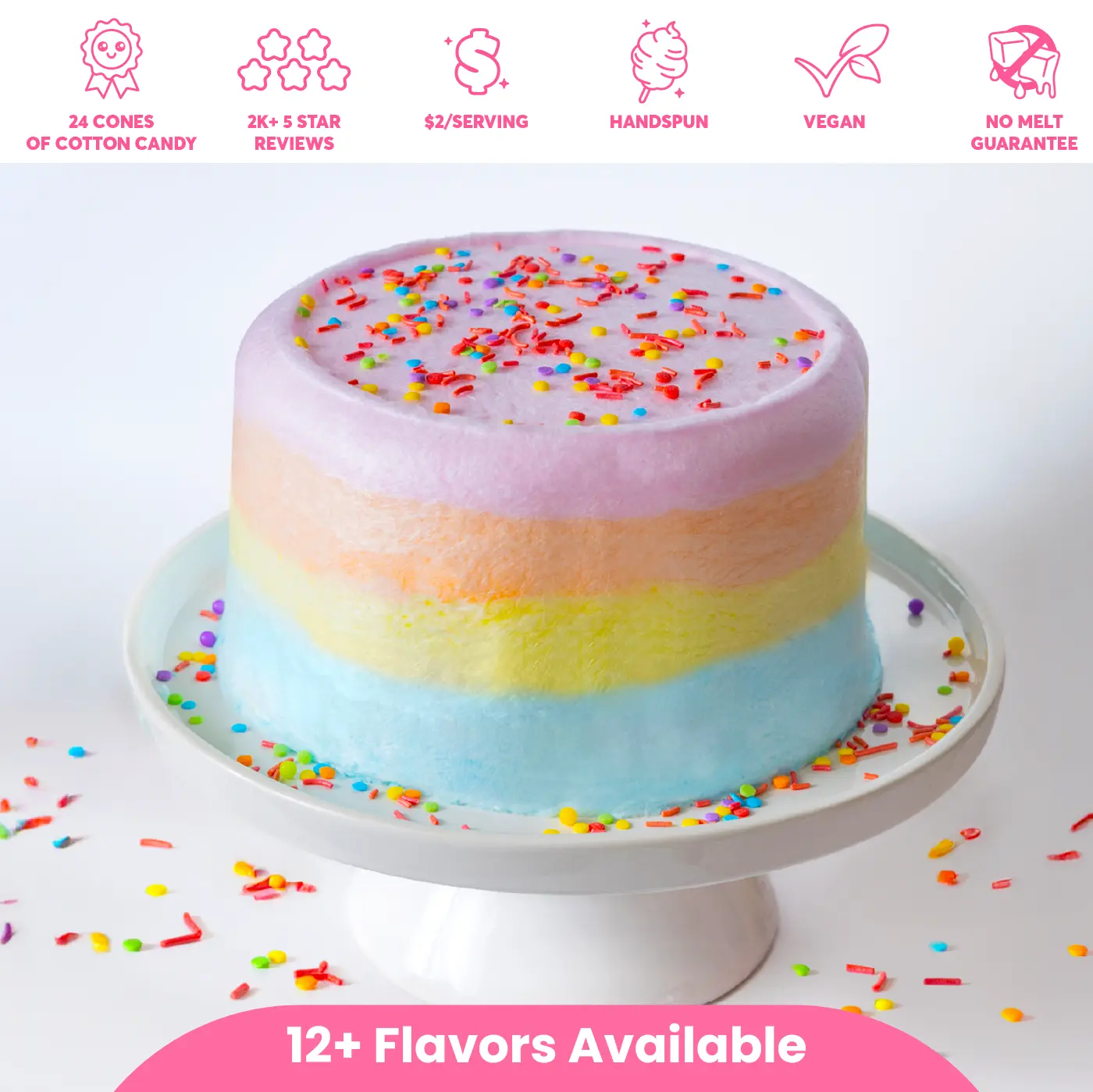 Cotton Candy Cake - 16oz (Serves 12) - Valentines Day Gifts For Kids Girls Boys Teens Teachers - Allergy Safe Snacks - Birthday Party Desserts Unique Candy Gift Box Exotic Snacks Cotton Candy Party Favors Galentines Day Treats
