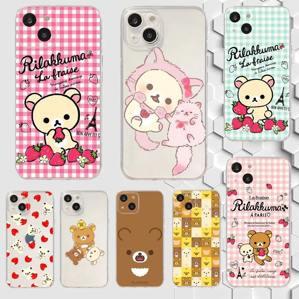 Cute R-Rilakkuma Bear Transparent Soft Silicone iPhone Case - Protective Cover, Phone Decoration, Handheld Accessory for iPhone 17,16,16 Plus,15,14,13,12,11,7,8 Plus,Pro,Max,XR,XS,X,SE,Mini (Odor May Exist)