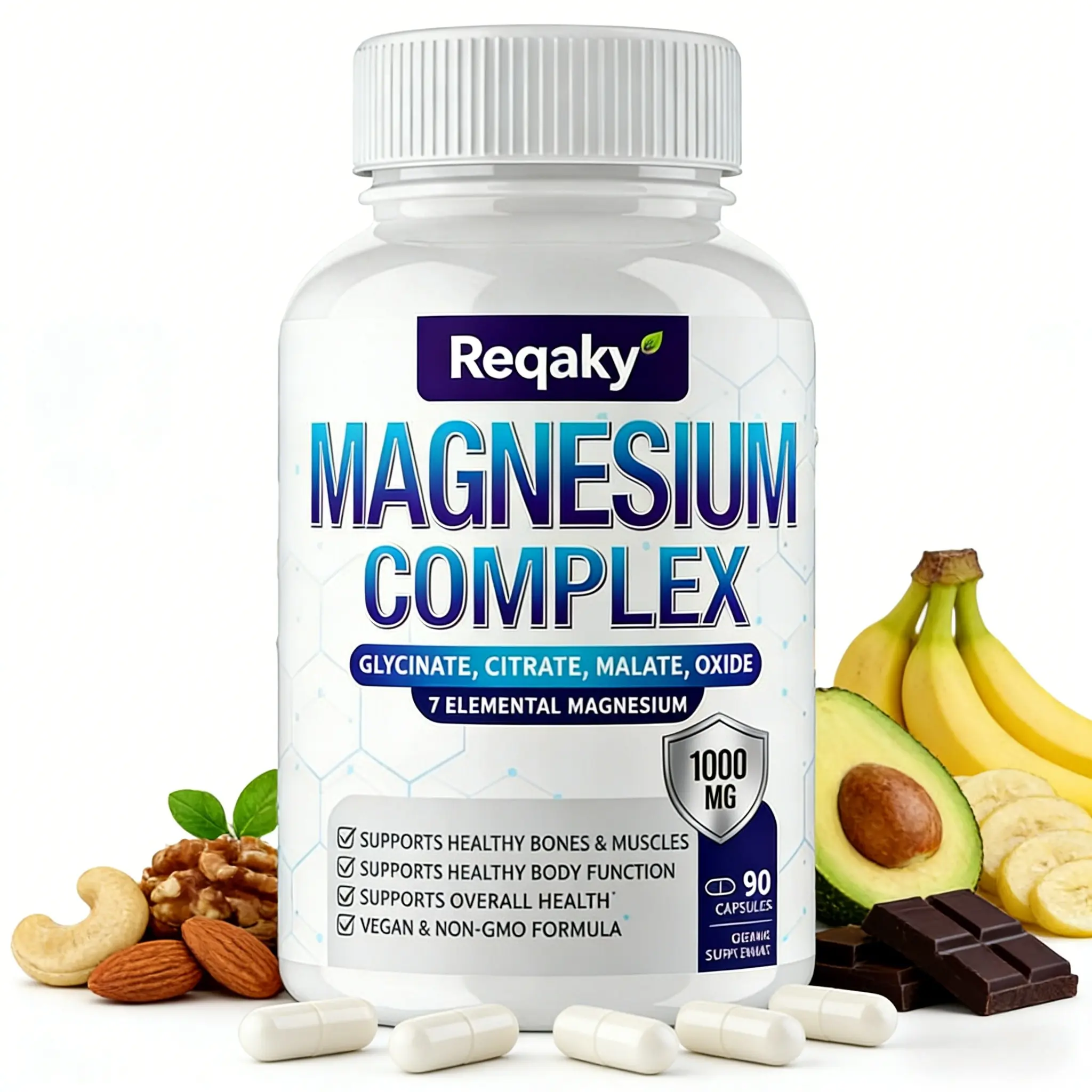Magnesium Complex 1000mg 90 Capsules Made with 7 Elemental Magnesium for Healthy Bones Muscles & Overall Wellness Complete Chelated Mineral Supplement