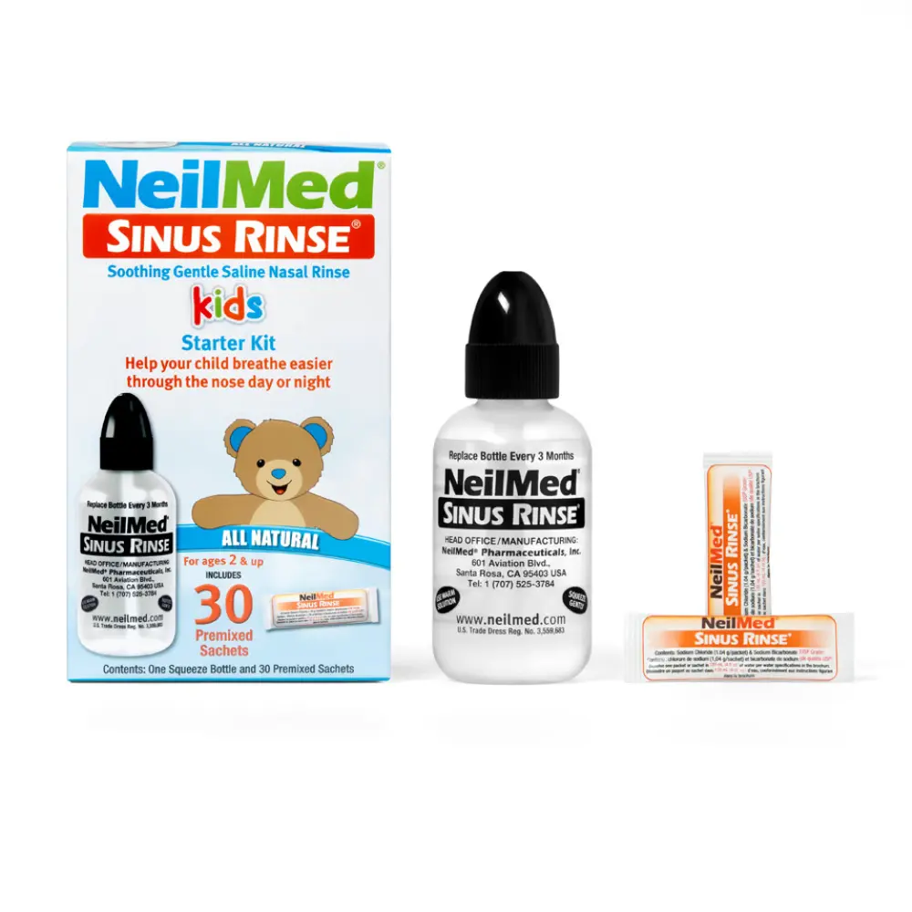 NeilMed Sinus Rinse Kids Starter Kit - All Natural Saline Nasal Rinse for Ages 2+, Gentle Allergy & Congestion Relief, 30 Premixed Packets