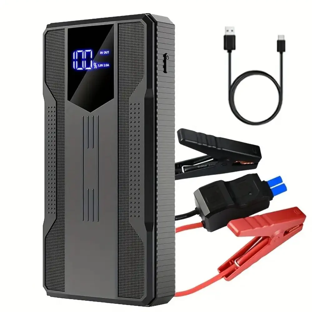 12V Portable Car Jump Starter Battery Booster Pack, Auto Jump Box with LED Flashlight, USB Fast Charger for Phones, Safe for Gas & Diesel Vehicles