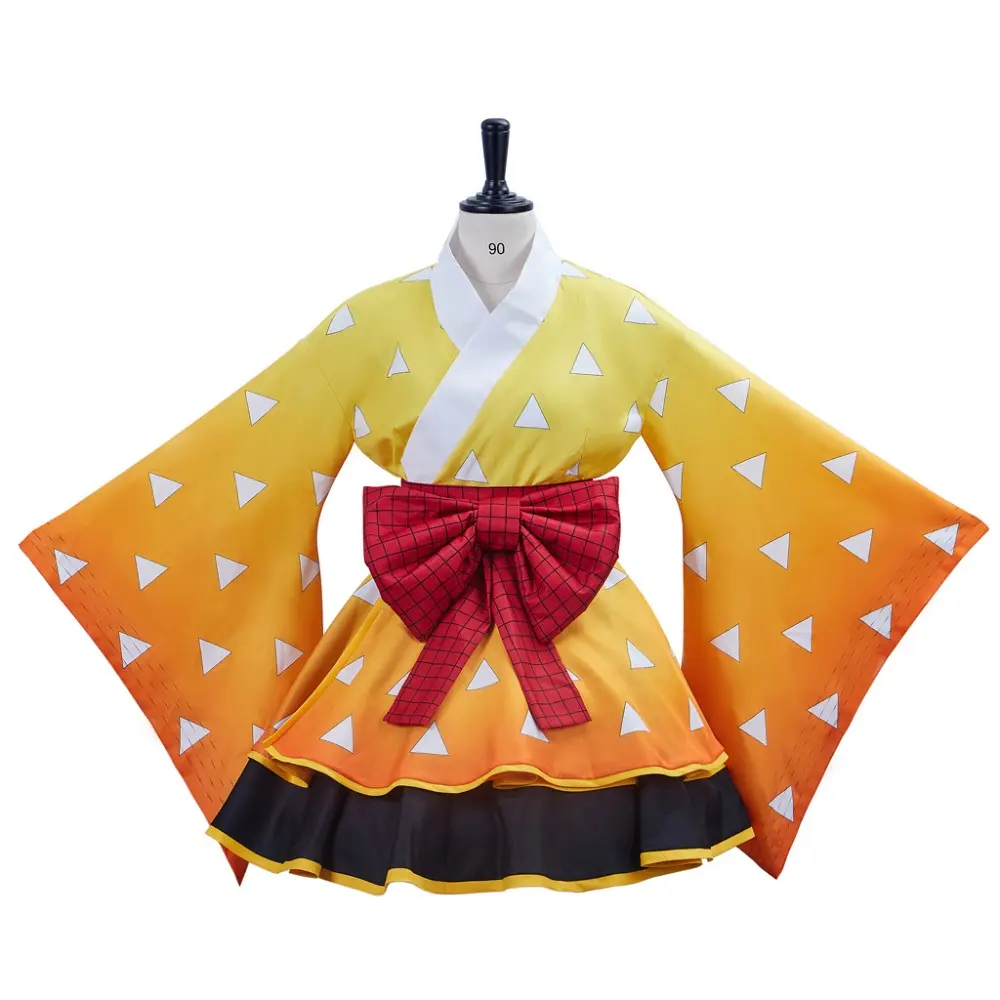 Women's Japanese Polyester Maid Dress - Zenitsu Agatsuma-Inspired Demon Slayer Costume for Ladies with Stylish Fit, Clothes, Cute, Style, Lady, Elegance, Hip, Traditional, Cosplay, Cartoon, Plus Size, Layered Skirt, Character Details