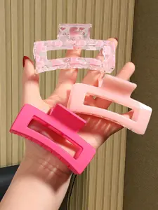 3pcs clear printing sweet love | simple rectangular square grip clip, strong grip, suitable for ladies daily leisure back of the head hair claw, suitable for school season gifts