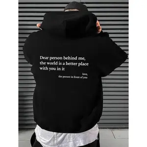 Men's Letter Print Pocket Drawstring Graphic Hoodie, Casual Soft Drop Shoulder Long Sleeves Hooded Sweatshirt Pullover Tops, Lazy School Streetwear Outfit, Going out Outfits, Spring Fall Menswear