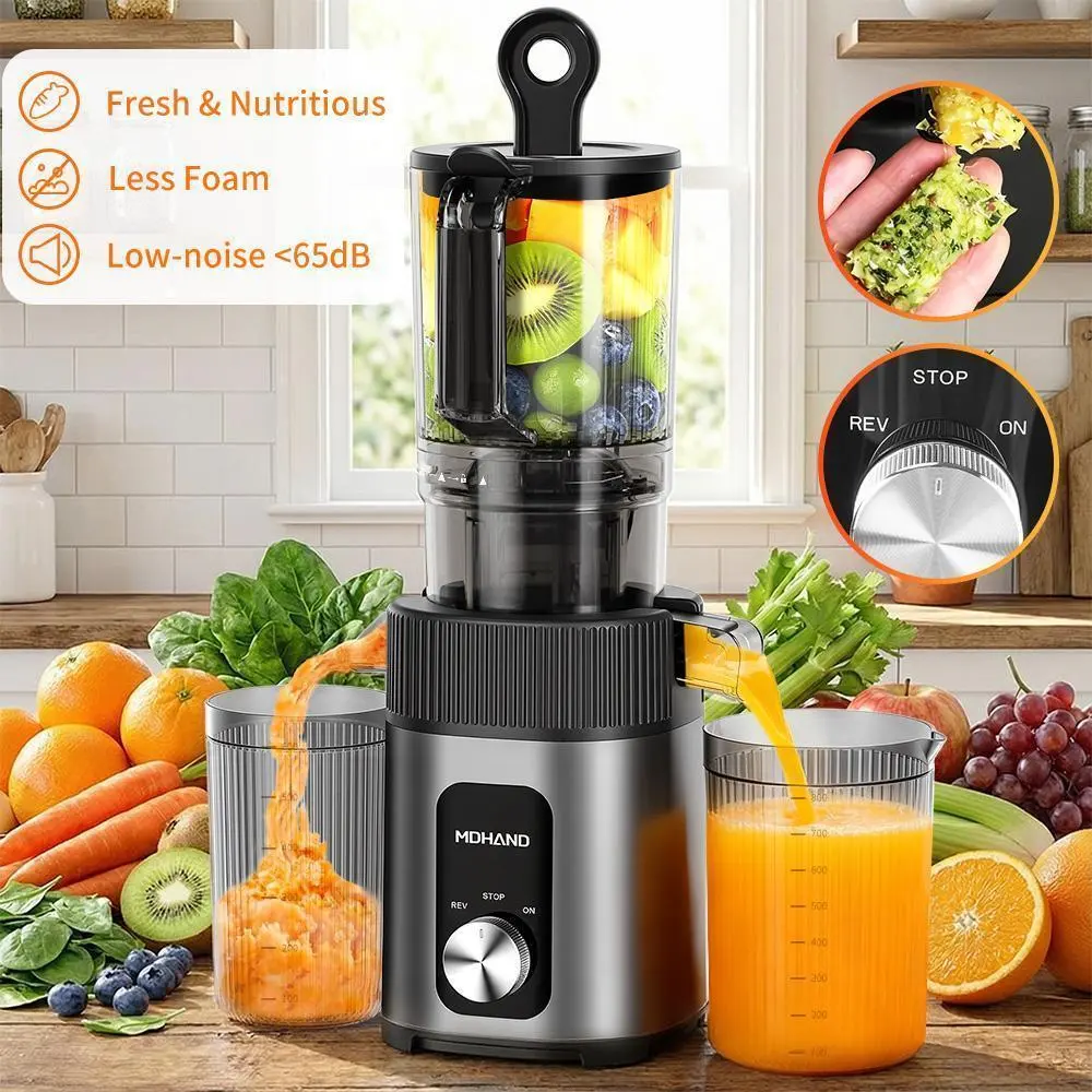 【Summerfinds】Cold Press Juicer - Juicer Machines, 200W Juicer with 112mm Large Feed Chute, 60 RPM, Reverse Function, Easy to Clean, Stainless Steel Housing