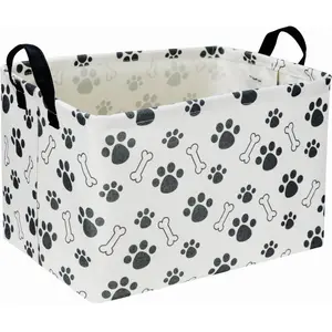 Rectangular Dog Basket,Dog Toy Bin,Dog Storage Basket Organizer.Waterproof PE Coating Puppy Storage Bin with Handles.Dog room decor,Dog Toys,Books,Kid's Gifts basket. (Dog Paw) Pet