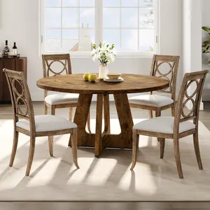 Farmhouse Style 47 Inch Round Dining Table for 4 – Sturdy Wood Pedestal Base – Sturdy Construction – Ideal for Kitchen or Dining Room – No Chairs Included