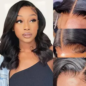16 Inch Human Hair 13x6 Frontal Lace Wig Body Wave 180% Density HD Lace Front Wigs Human Hair Pre Plucked Bob Wigs for Women