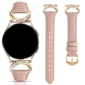 Leather watch strap compatible with Samsung Galaxy Watch 7/6/5/4/FE/Active 2 40mm 44mm/Watch 6 Classic 43mm 47mm/Watch 5 Pro 45mm strap, Smartwatch Strap, 20mm ultra-thin soft leather strap, C-shaped metal buckle for ladies