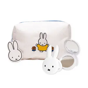 The Crème Shop x Miffy Travel Beauty Set - Compact Mirror & Makeup Bag Bundle, 2X Magnification Mirror with Spacious Cosmetic Organizer, Limited Edition Miffy Design