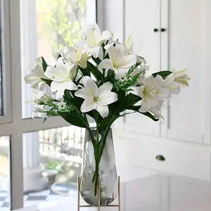 2pcs 7 Lily Flowers Elegant Artificial Flowers, Realistic Touch Floral Arrangement, Pure Petals for Easter Spring Wedding Home Decor, Artificial Bouquets
