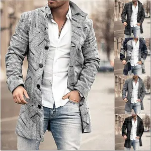 2025 Men’s Printed Wool Lapel Long Jacket – Casual Autumn/Winter New Arrival (Menswear Coats)