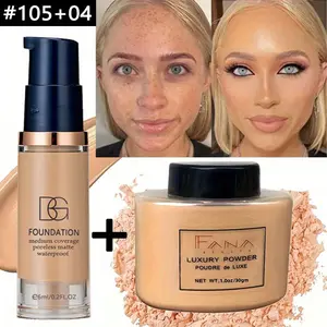 Beauty Glazed Matte Foundation Cream & Loose Powder Set - Full Coverage Concealer, Waterproof, Oil Control, Lightweight, High Coverage, Easy Blend, Perfect for Daily Makeup - Acne