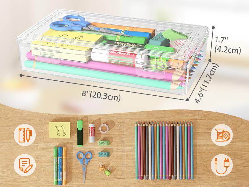 Lifewit Plastic Pencil Box with Snap-tight Lid, Large Capacity Hard Pencil Case, Transparent & Stackable Design for Art Supplies, Classroom, Office