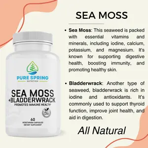 Pure Spring Nutrition Sea Moss + Bladderwrack Supplement for Digestion, Cholesterol, and Gut Health - Fitness, Healthcare Dietary Edible Healthy