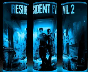 Glow in the Dark Resident Evil 2 Leon Kennedy and Claire Redfield Survival Horror Gaming Cup Mug Tumbler 20oz Cup Mug Tumbler 20oz Stainless Steel Tumbler with Slide Closure Lid, Reusable Plastic Straw, Handmade Design - Drinkware Flasks Stylish