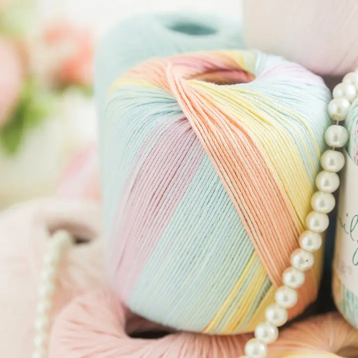Susan's Family 3-Pack 100% Cotton Variegated Lace Yarn - 50g, 1.5mm-2mm, 101#Peach Soda, 106#Sprout, DIY Knitting Supplies, Amigurumi & Doily Project Crafts