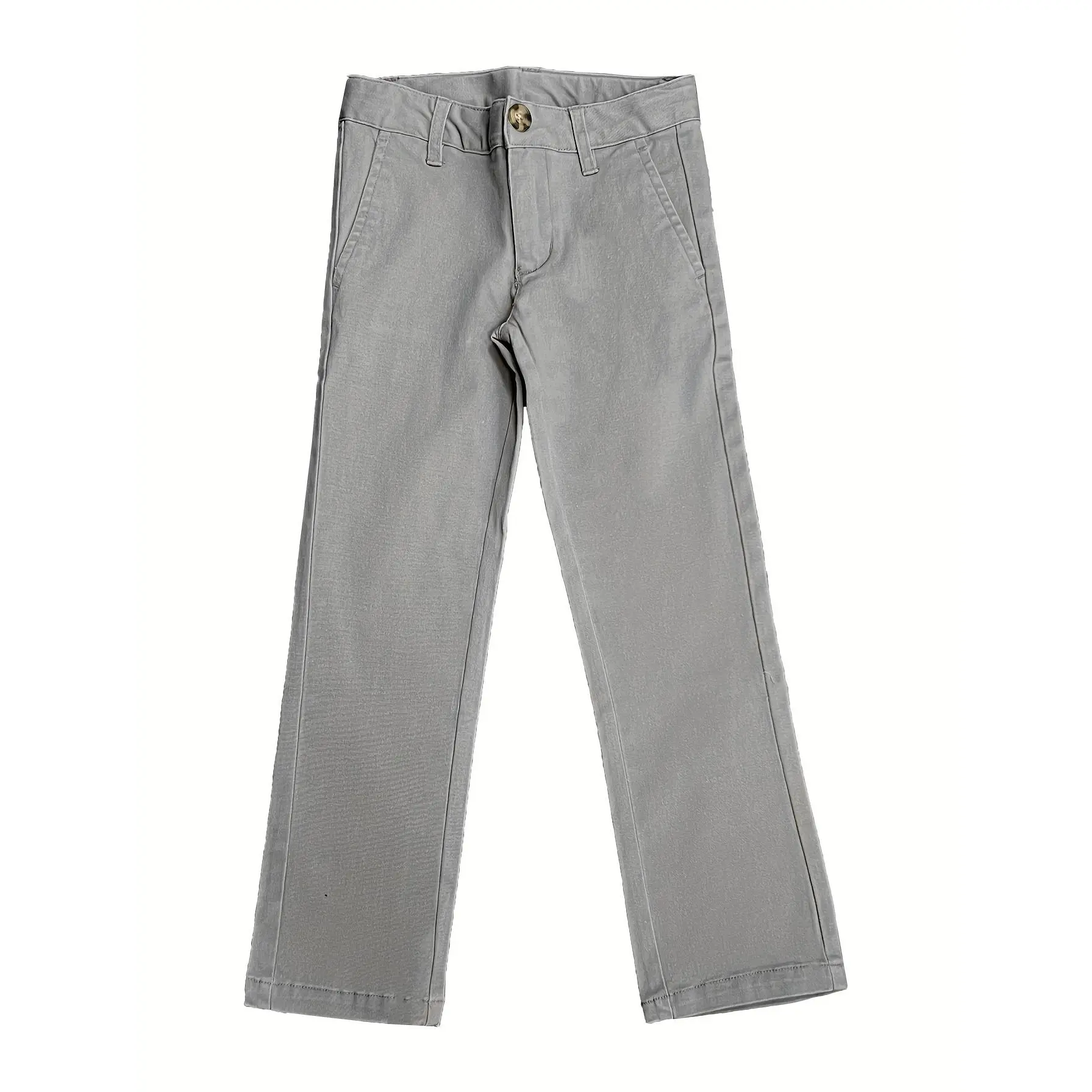Girls' Flat Front Straight Pants, Solid Stretch Cotton School Wear with Adjustable Waist and Zip Closure, Classic, Long Pants, Basic