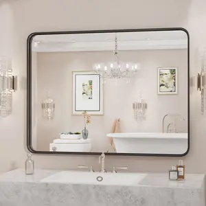 Aluminum Alloy Framed Wall Mirror Farmhouse, Rounded Rectangle Bathroom Vanity Mirror,Anti-Rust,Tempered Glass,Hangs Horizontally or Vertically