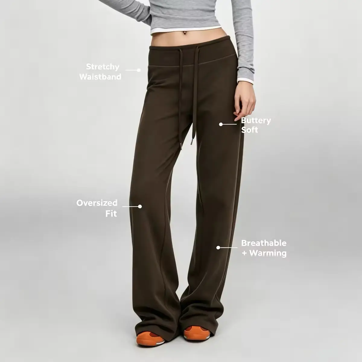 EMMIOL Women Low Waist Drawstring Flare Sweatpants Soft Stretch Wide Leg Lounge Pants Minimalist Streetwear Daily Outfits