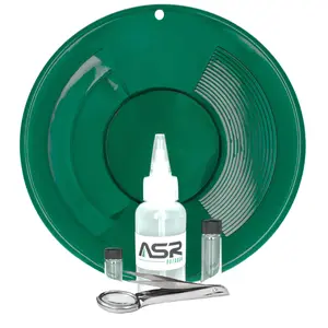 ASR Outdoor Gold Pan Gold Prospecting Beginners Kit, Vial, Snifter Bottle, 5 Piece Green Kit with Snifter Bottle