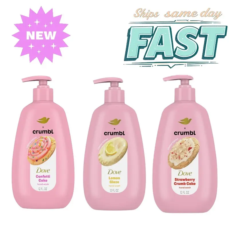 Dove Crumbl Moisturizing Liquid Hand Wash 12 oz Strawberry Crumbl Cake, Lemon Glaze, Confetti Cake Cookie Scent Gentle Cream Aroma Nail