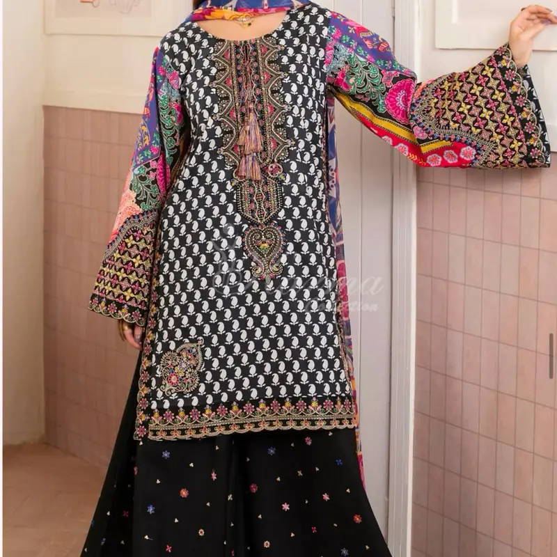 Pakistani panjabi women suit cotton with shefon duppata beautiful sharara dress All embroidered