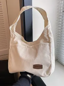 Vintage Women's Casual Tote Bag, Large Capacity Commuter Shoulder Bag, Daily Use Corduroy Underarm Bag, Versatile Handbag, Corduroy Hobo Bag