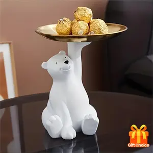 1pc Charming Polar Bear Resin Storage Tray - Multipurpose Organizer for Jewelry, Makeup, Keys - Home Living Room Ornaments Decor - Ideal Gift for Adults