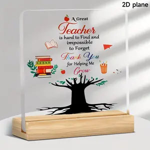 Teacher Appreciation Gift Card, Acrylic Desktop Decoration with Book Pencil Apple Design and Thank You Message, No Assembly Required, Perfect Teacher's Day Present, Acrylic Plaque Decor