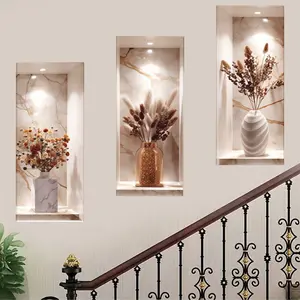 Elegant Rustic Dried Flower Wall Niche Stickers, Decorative Wall Sticker, Modern Farmhouse Home Decor, Removable Wall Art for Hallway Staircase Living Room Bedroom Gallery
