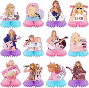 12PCS Popular Singer Birthday Party Decorations Music Party Honeycomb Centerpieces Guitar Themed Party Decorations for Birthday Fans Celebration Party Supplies