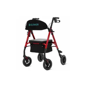 Elenker KLD-9218 8″ All-Terrain Foldable Rollator Walker – Flat-Free PU Tires, Dual-Brake & Shock-Absorbers, Adjustable Height, Padded Seat with Under-Seat Storage & Cane/Cup Holder, 300 lb Capacity collapsible  cane
