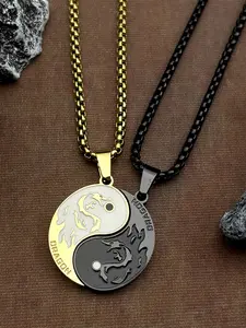 Fashion Dragon Figure Chinese Yin Yang Tai Chi Couple Pendant Necklace For Women Men Gold Black Color Amulet Gift Exquisite Jewelry Gift
