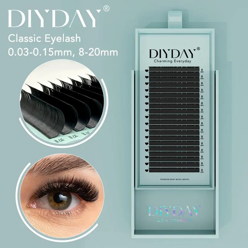DIYDAY Individual Eyelash Extension Long Length Classic Lashes Extensions Trays Wholesale Matte Black Soft Mink Faux Eyelashes 2026 New