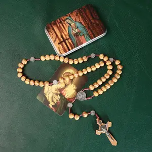 8mm Beads Catholic Rosary Handmade Braided Rosaries with Curcifix Cross - Comes in Gift Pouch and 18pcs Prayer Cards
