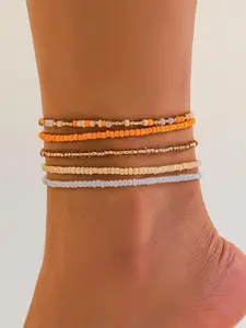 Women's Boho Style Beaded Anklet, Fashionable Dainty Layered Adjustable Anklet for Beach Party Vacation, Casual Trendy Body Jewelry for Women & Girls, Aesthetic Jewelry Gift, Trendy Fashionable Accessories, Adjustable Length