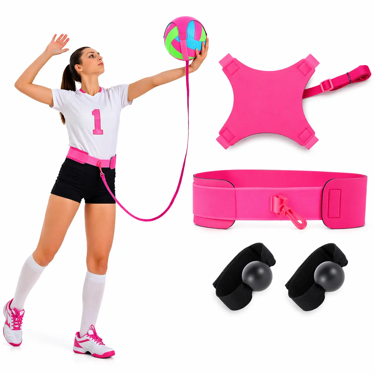 Volleyball Rebounder Trainer Belt, Adjustable Waist Belt for Solo Practice, Fast Ball Returns & Serve Accuracy Help for Spike Training, Indoor Outdoor Sports Equipment