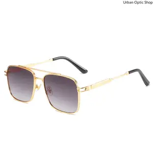 XUH Gold Double Bridge Square Sunglasses, Polarized Gradient Lens UV400 Anti-Glare, Lightweight Unisex Eyewear for Driving Business Travel Daily