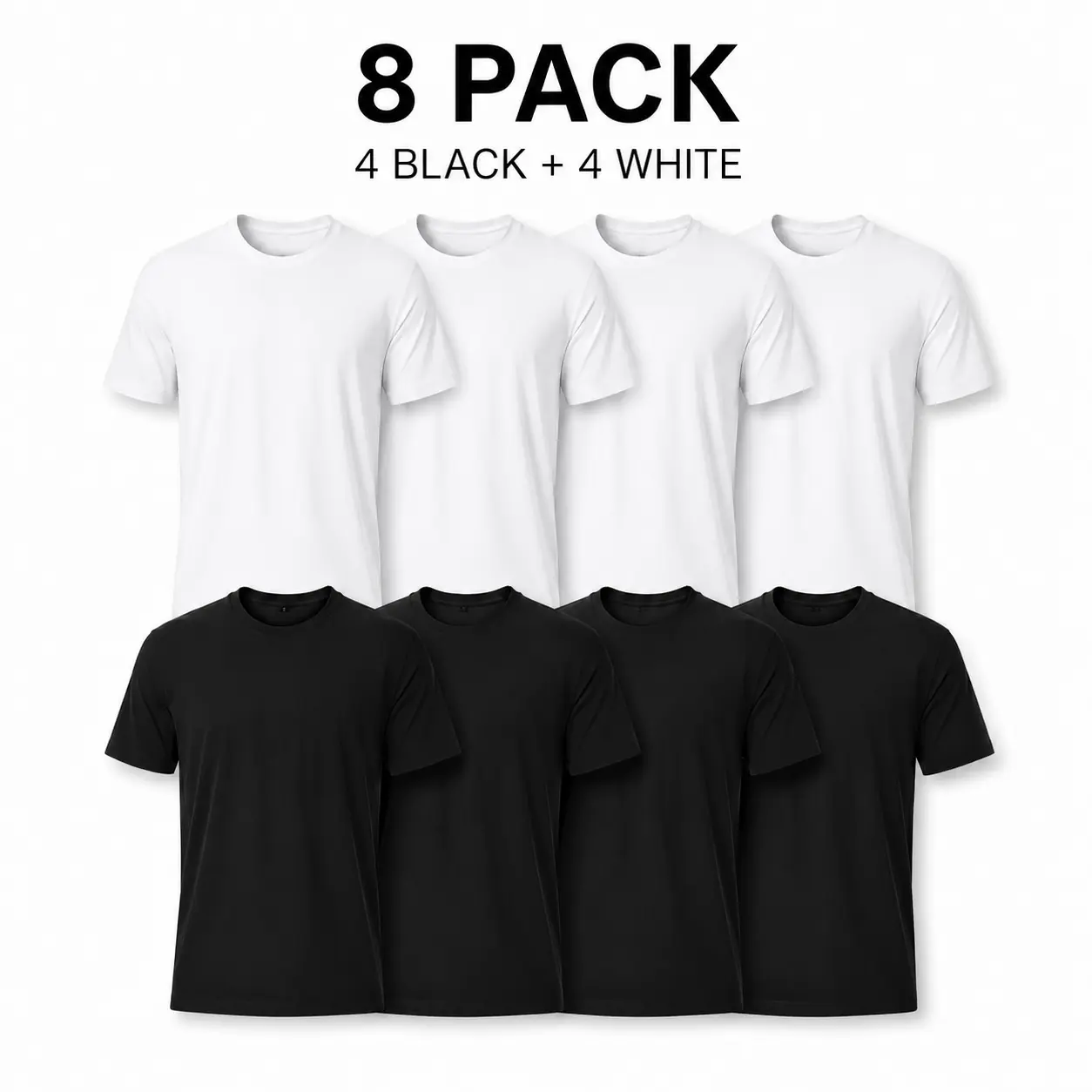 Women’s & Men’s Comfy Loose Classic Oversized Cotton Crew Neck Short Sleeve T-Shirts, 8-Pack (4 Black, 4 White) for Everyday Wear, Capsule Wardrobe, Summer-to-Fall Layering, Shortsleeve, Menswear, Athletic