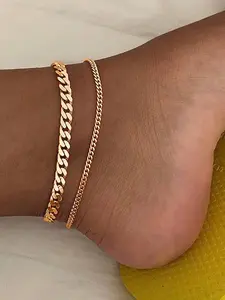 Men's Fashion Vintage Double Layer Chain Anklet Set, Layered Anklet, Fashionable Jewelry Accessories, Simple Design for Daily Wear, Perfect Gift for Him