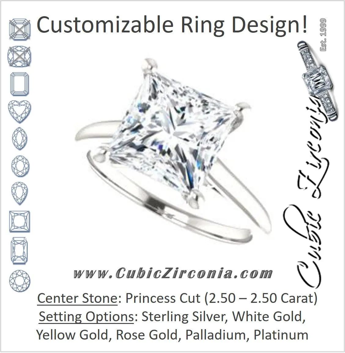 Cubic Zirconia Engagement Ring- The Madelyn (Customizable Princess Cut Solitaire with Infinity Trellis Decoration)
