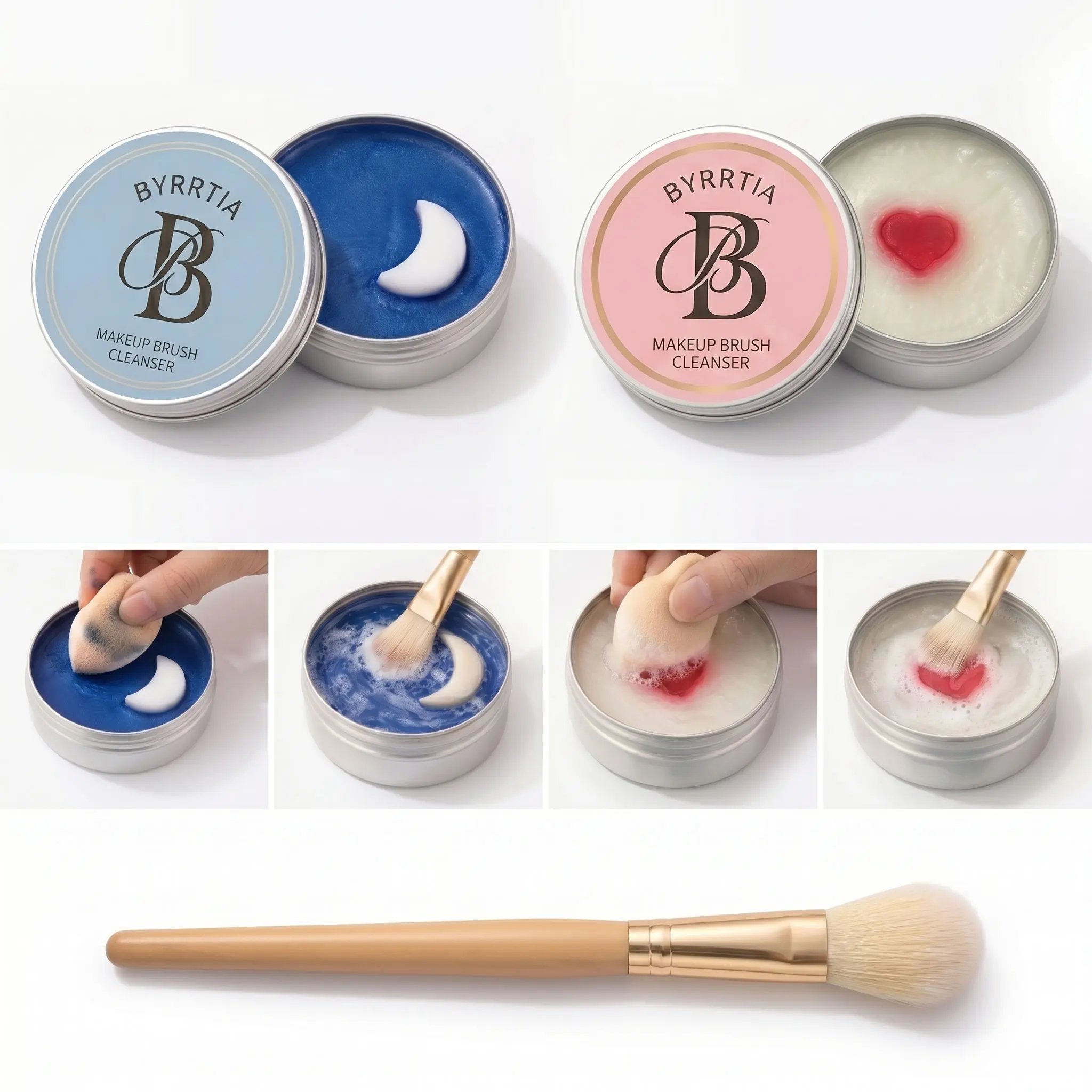 Makeup Brush Cleaner Solid Brush & Sponge Soap With Silicone Cleaning Pad, Vegan, Deep Cleaning, No Residue