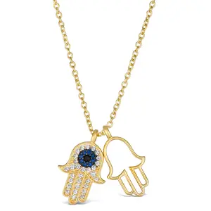 Hamsa Blue Sapphire Necklace Yellow Gold