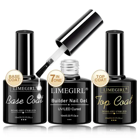 7 in 1 Builder Nail Gel Kit, 3 Counts/set Semi-permanent Multi-function Gel Manicure with Top Coat & Base Coat, Nail Enhancement Kit for Women & Girls, Gel Nails Kit, Gel Nail Kit with Everything