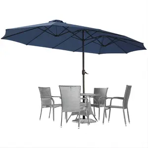 【No base】YODOLLA 15x9ft Double-Sided Patio Umbrella Outdoor Market Umbrella with Crank Air Vents for Patio(1.9" Pole, 5 Color) Base Not included Sunshade Canopy