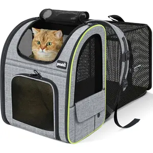 Expandable Foldable Pet Backpack Carrier for Cats & Small Dogs Up to 11lbs, with 4-Side Breathable Mesh, Multi-Entry & Lockable Zippers for Travel Hiking Camping Hands Free