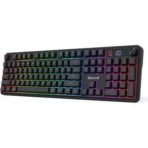 Redragon K526 PRO RGB Wireless Membrane Gaming Keyboard, 104 Keys Mechanical-Feel Keyboard w/LED Info Display, Media/Backlit Knob Control, Smooth Linear Switch & Software Supported
