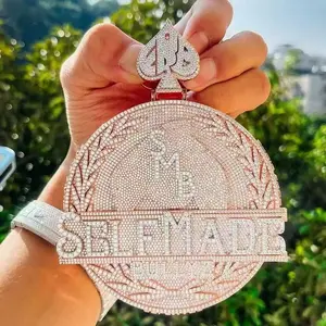 2029  Selfmade Spade Top Disc Pendant | Blinged-Out 3D Flooded Statement Charm with Initials for Hip Hop Hustler Vibe